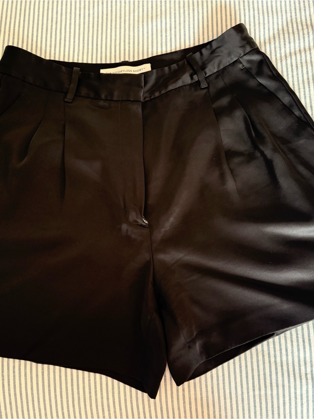 Aritzia Black Satin ‘The Effortless’ Tailored Pleated Shorts